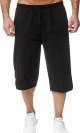 Men's Long Linen Knee Pocketed 3/4 Summer Drawstring Capri Pant